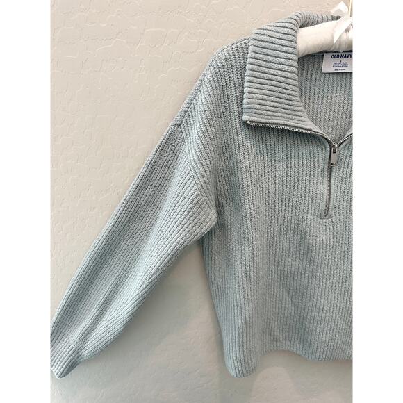 OLD NAVY | Soft Ribbed Half Zip Mock Neck Sweater Light Blue | Small - Picture 3 of 6